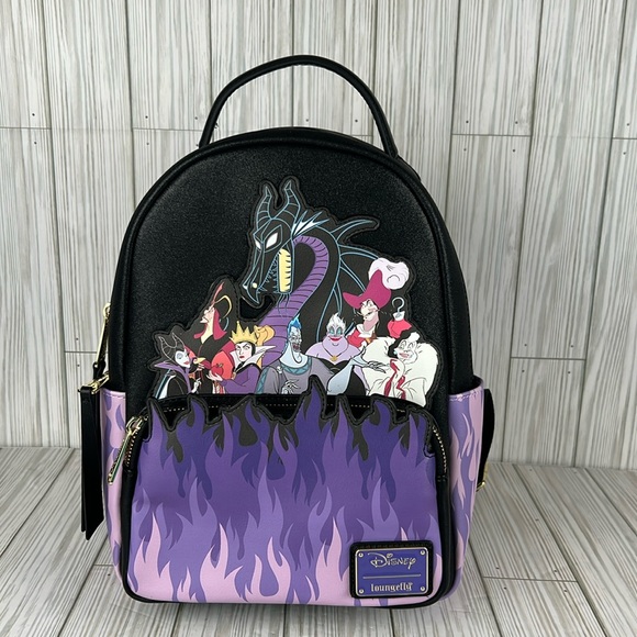 Loungefly Disney Villains Purple Flame Mini Backpack Exclusive NWOT - Picture 2 of 10